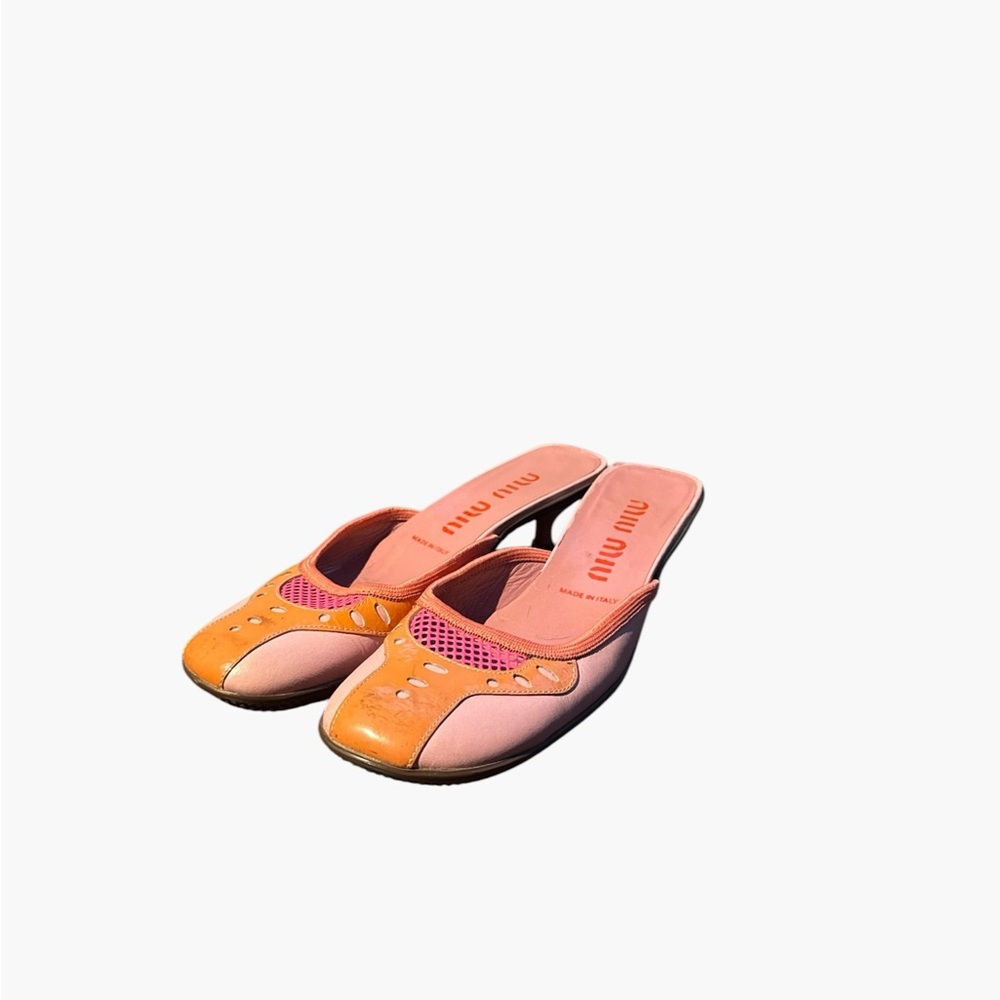 Miu Miu Two-Tone Pink and Orange Slip-On Mules